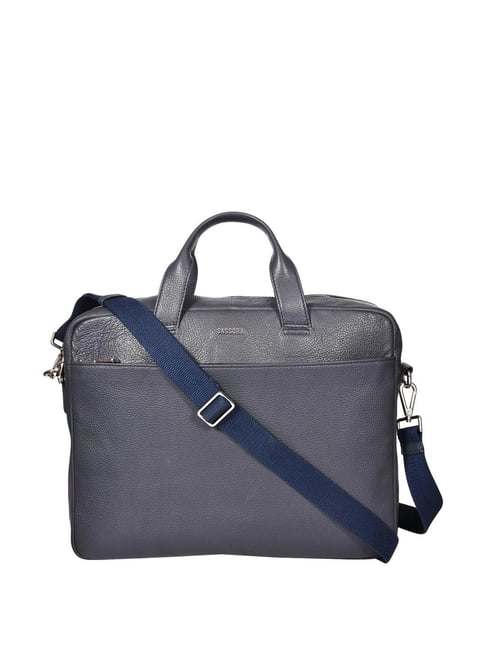 SASSORA Qiu Navy Blue Leather Large Laptop Messenger Bag