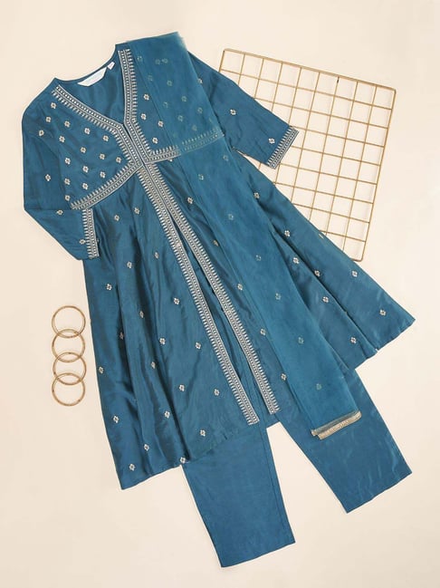 Akkriti by Pantaloons Girls Alexandrite Cotton Embroidery Suit Sets-picture-27