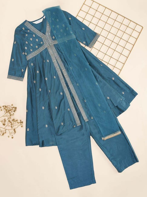 Akkriti by Pantaloons Girls Alexandrite Cotton Embroidery Suit Sets-picture-35