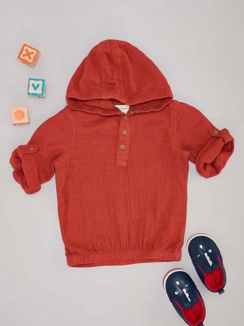 Pantaloons Baby Boys Mecca Orange Cotton Textured Full Sleeves Shirts