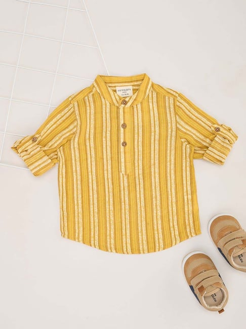 Pantaloons Baby Boys Misted Yellow Cotton Striped Full Sleeves Shirts