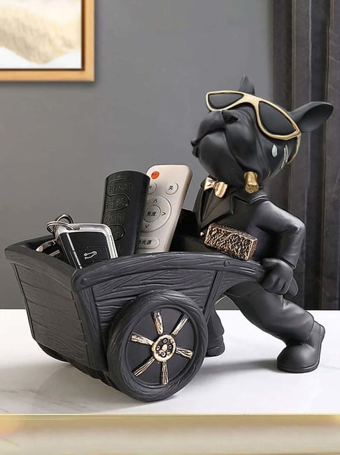 Smokey Cocktail Black Resin Bulldog Carrying Cart Sculpture-picture-29