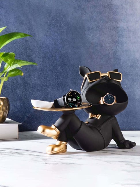 Smokey Cocktail Black Resin Butler Bulldog With Tray-picture-33