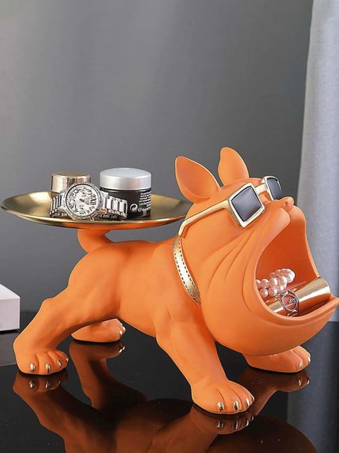 Smokey Cocktail Orange Resin Bulldog Storage Butler Sculpture-picture-23