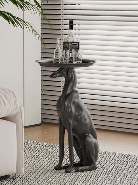Smokey Cocktail Black Resin Greyhound Dog Side Table-picture-26