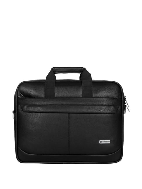 Harissons Black Leather Medium Laptop Messenger Bag