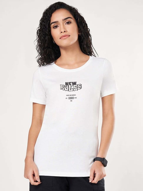 Ajile by Pantaloons White Plain T-Shirt-picture-60
