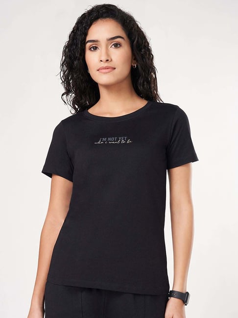 Ajile by Pantaloons Black Plain T-Shirt-picture-198