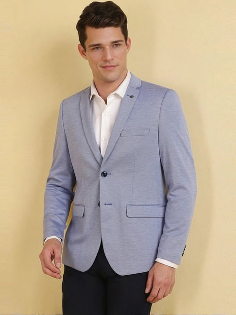 Allen Solly Blue Slim Fit Self Pattern Blazer