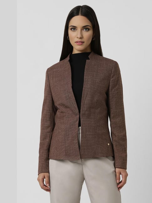 Van Heusen Brown Polyester Regular Fit Print Blazer-picture-27
