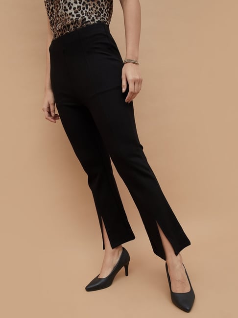 Code by Lifestyle Black Viscose Regular Fit Trousers-picture-20