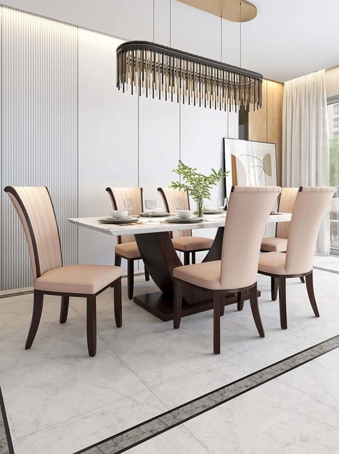 Durian Rowena Beige Marble Seater Dining Set