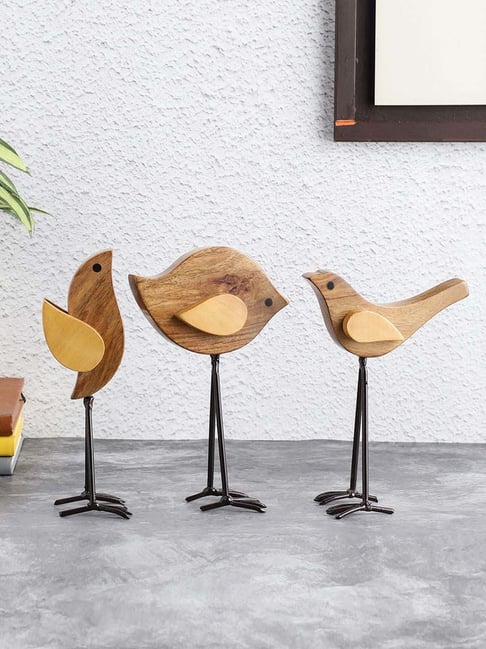 VarEesha Brown Sheesham Wood Hand Crafted Birds Family - Set of 3