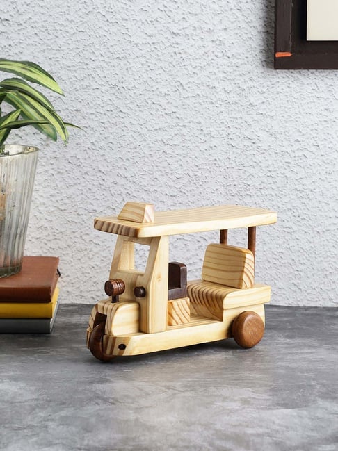 VarEesha Beige Pine Wood Hand Crafted E-Riksha Auto