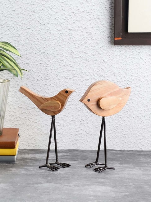 VarEesha Brown Acacia Wood Hand Crafted Bird Pair - Set of 2