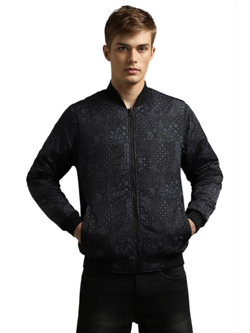 Louis Philippe Black Regular Fit Printed Bomber Jacket-picture-35