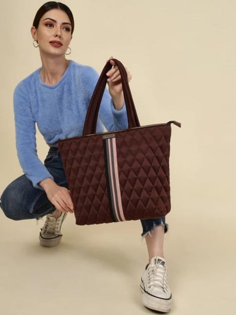 THE GUSTO Maroon Quilted Medium Tote Handbag-picture-15
