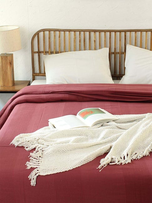 House This Herringbone Maroon Cotton Double Duvet Cover