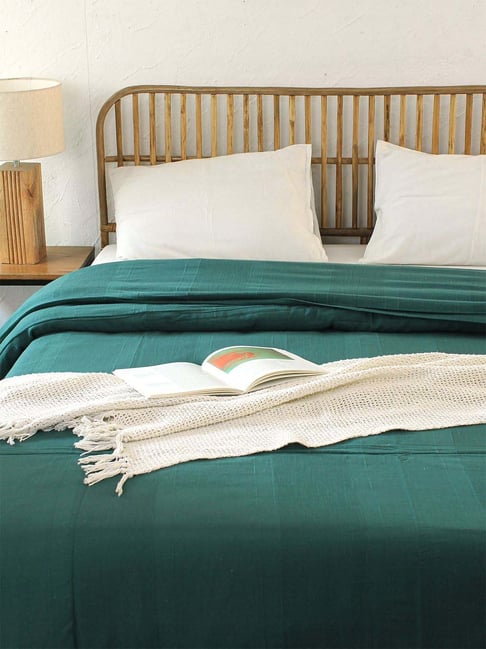 House This Herringbone Green Cotton Double Duvet Cover