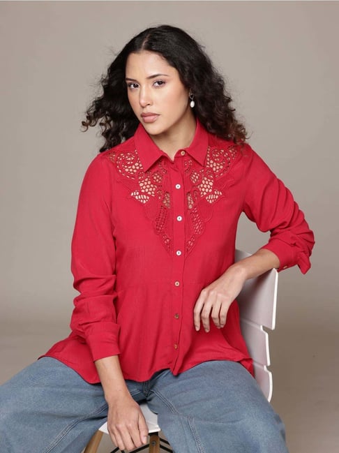Label Ritu Kumar Red Elicia Shirt-picture-23