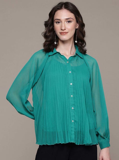 Label Ritu Kumar Teal Tracy Shirt With Camisole-picture-16