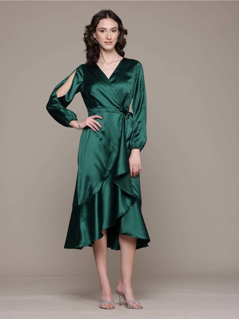 sachin and babi light blue dress Haute Stuff Satin Wrap Dress – Impressions Online Boutique main image 0