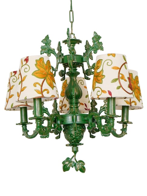 FOS LIGHTING Five Light Candelabra Chandelier With Kashida Velvet Shades