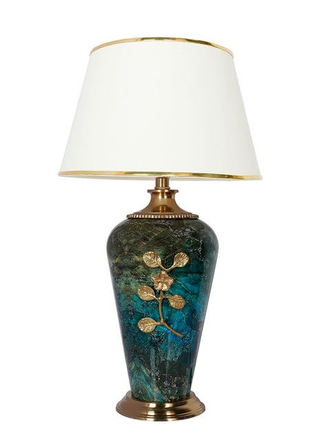 FOS LIGHTING Green Marble Effect Table Lamp With Off-White Tapered Shade
