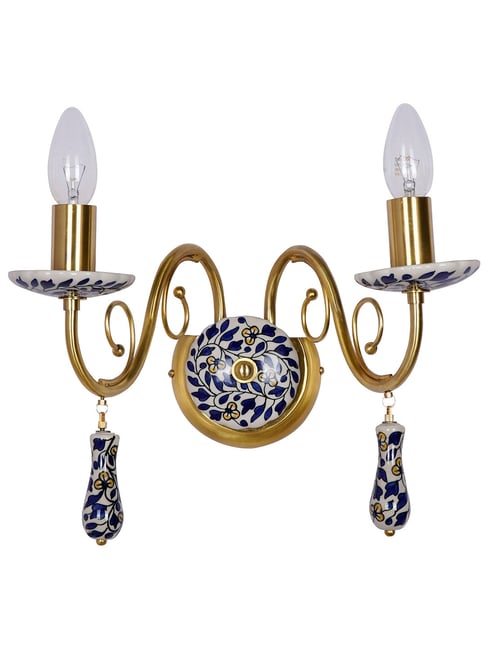 FOS LIGHTING Blue Pottery Elegance Handcrafted Floral Wall Sconce