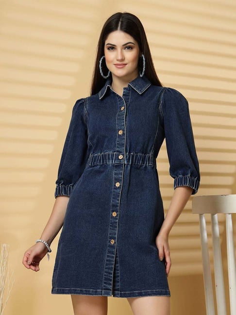 Melon By plusS Blue Cotton A-Line Dress-picture-27