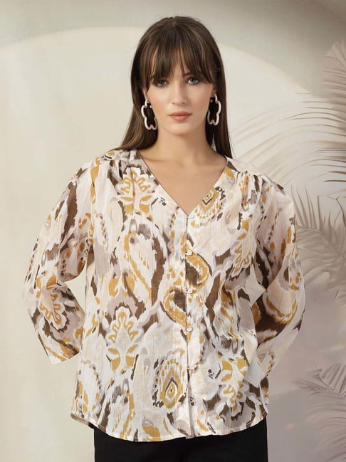 Melon By plusS Brown Cotton Printed Top-picture-25