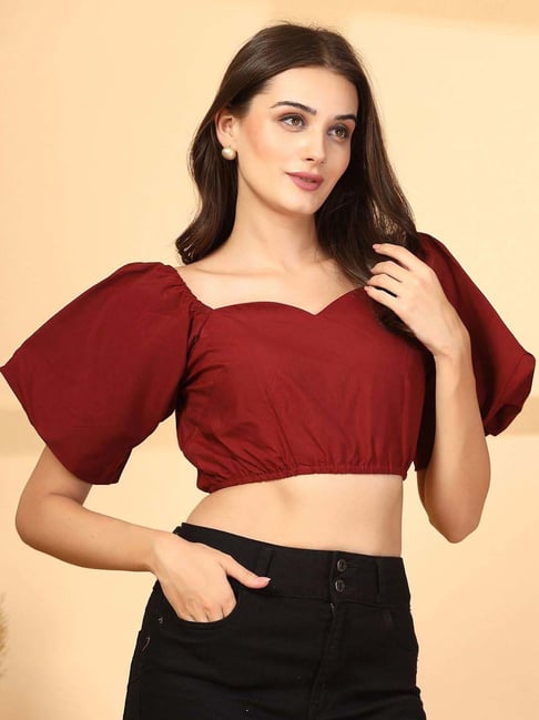 Melon By plusS Red Cotton Plain Crop Top-picture-33