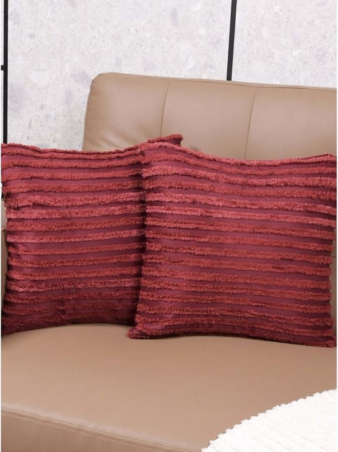 Saral Home Maroon Microfibre Cushion Covers - Set of 2