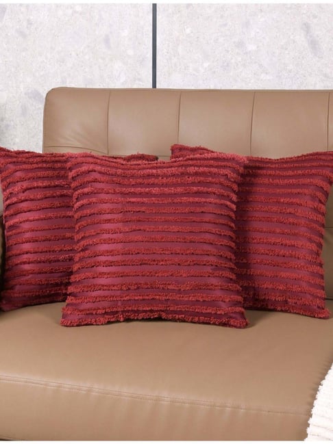 Saral Home Maroon Microfibre Cushion Covers - Set of 3