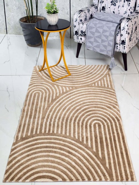 Saral Home Beige & Brown Polyester Uval Modern Soft Pile Carpet