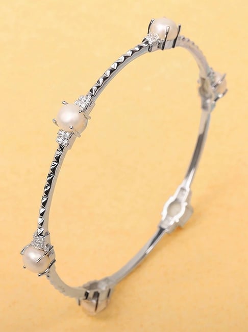 Buy Mia by Tanishq Heavenly Pearl Silver Bangle Online At Best