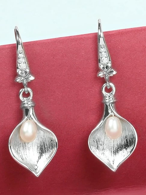 Mia by Tanishq Splendour Pearl Silver Drop Earrings