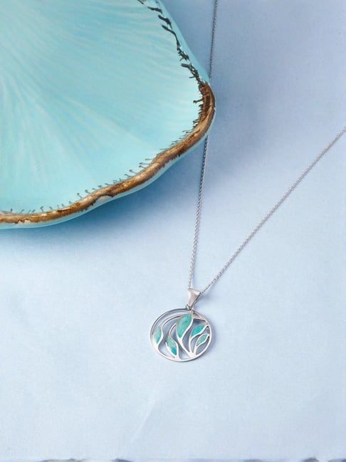 Mia by Tanishq Lush Aqua Silver Pendant for Women
