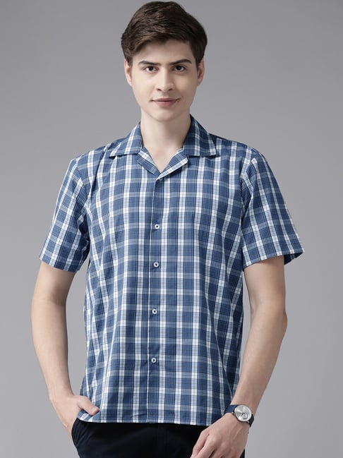 English Navy Blue Blended Slim Fit Formal Shirt-picture-32