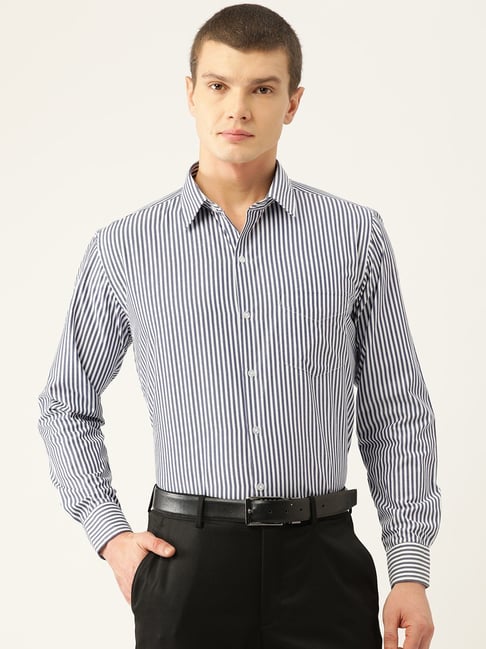 English Navy Navy Blended Slim Fit Formal Shirt-picture-45