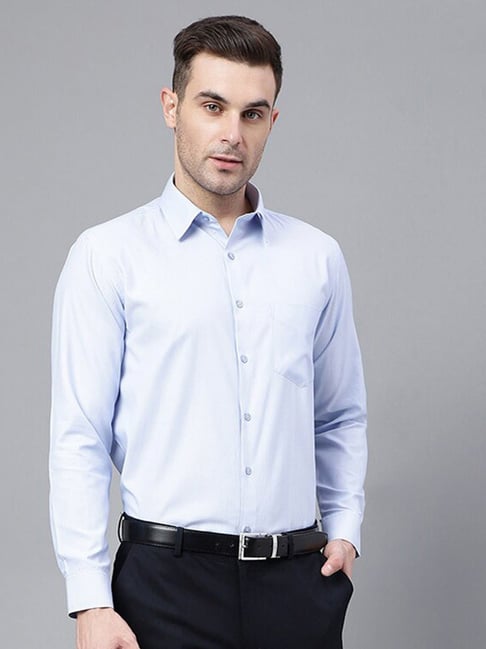 English Navy Blue Blended Slim Fit Formal Shirt-picture-31