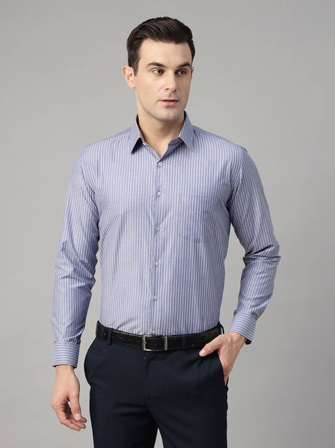 English Navy Blue Blended Slim Fit Formal Shirt-picture-29