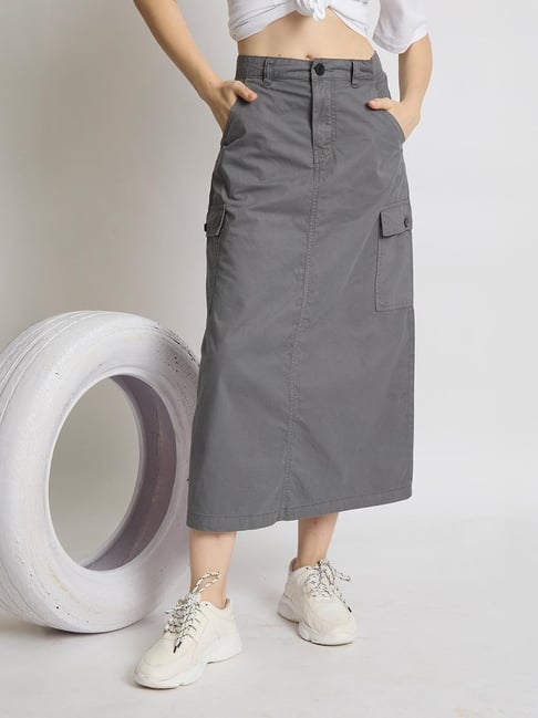 Bene Kleed Grey Cotton Regular fit Skirts-picture-38