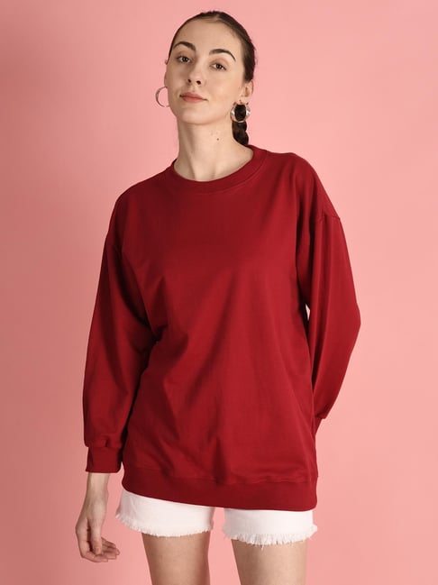 Bene Kleed Burgundy Cotton Regular fit Sweatshirts
