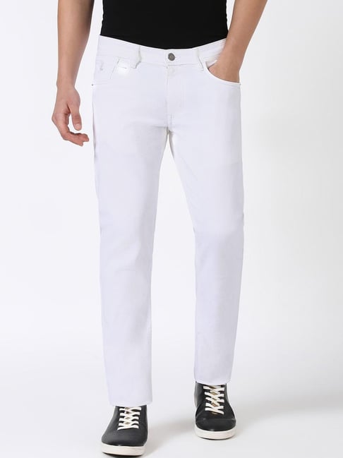 Buy Peter England White Cotton Slim Fit Solid Jeans for Womens