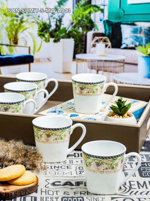 SONAKI White Bone China Tea & Coffee Mugs (110ml) - Set of 6