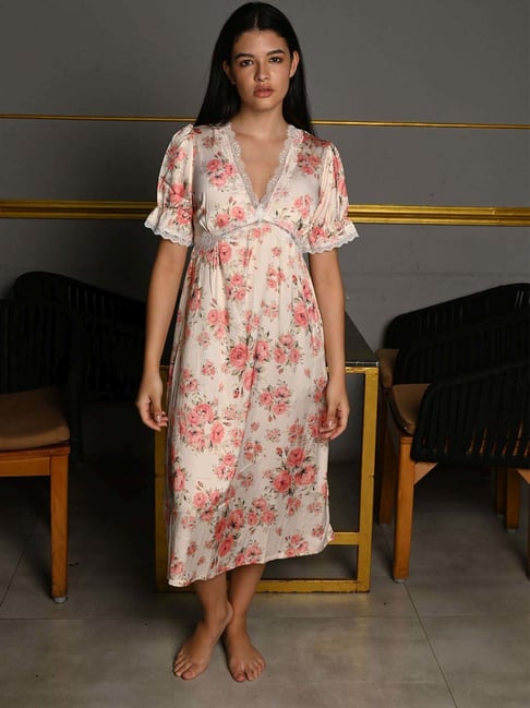 Odette Peach Printed Night Dress
