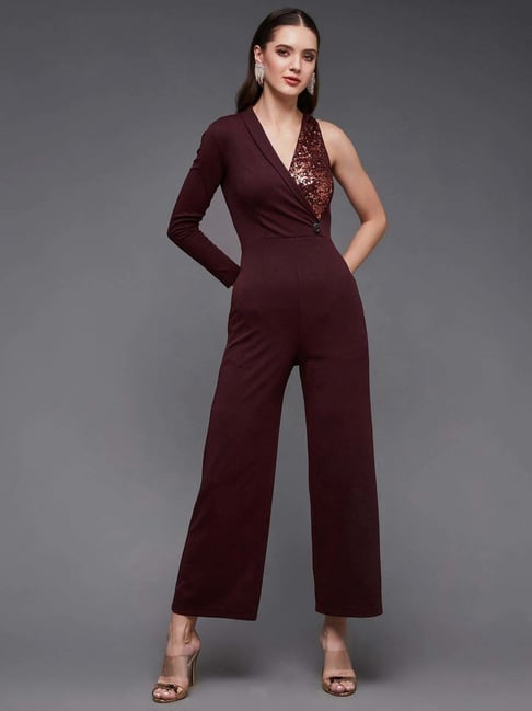 Buy Miss Chase Wine V Neck Full Sleeves Blazer Knee Length Dress