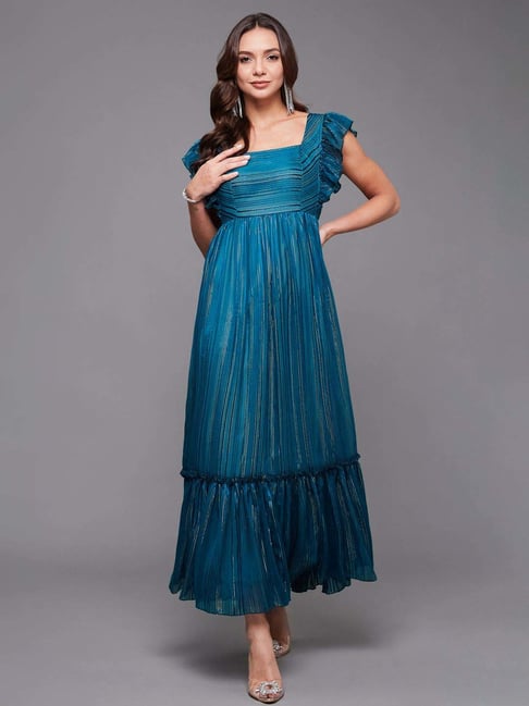 Buy Miss Chase Wine V Neck Full Sleeves Blazer Knee Length Dress