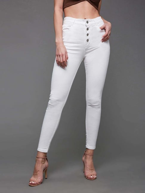Miss Chase White Skinny Fit High Rise Clean Look Stretchable Regular Length Bleached Denim Jeans-picture-24